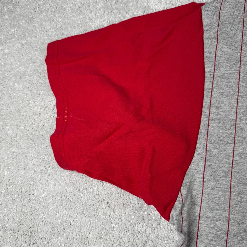Vtg Oral-B Company Softball Jersey Henley Shirt Mens XL Gray Red Pinstripe Stain - Picture 15 of 16